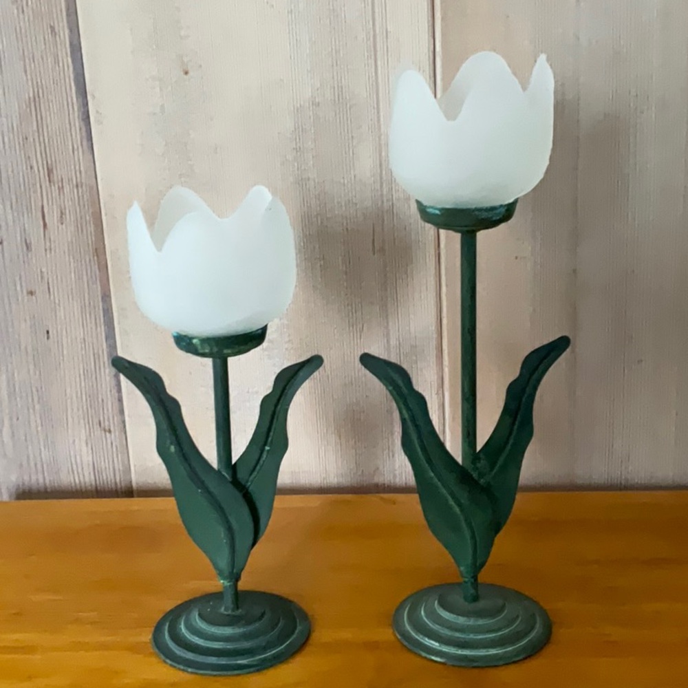 Frosted Glass Tulip Candle Holders
